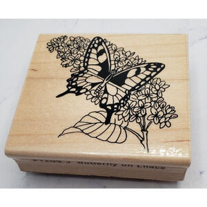 Butterfly On Lilacs Embossing Arts Vintage Wood Mounted Rubber Stamp 1209-J